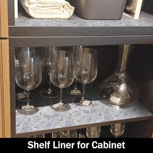 Blue Peony Shelf and Drawer Liner for Kitchen,Non-Adhesive