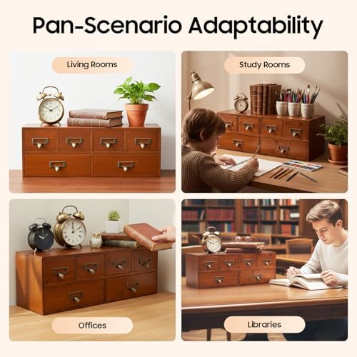 6-Drawer Vintage Desk Organizer Tabletop Apothecary Cabinet Vintage Wooden Drawers Library Card Catalog Cabinet for Store Medicine, Jewelry, Tea Collection (Brown)