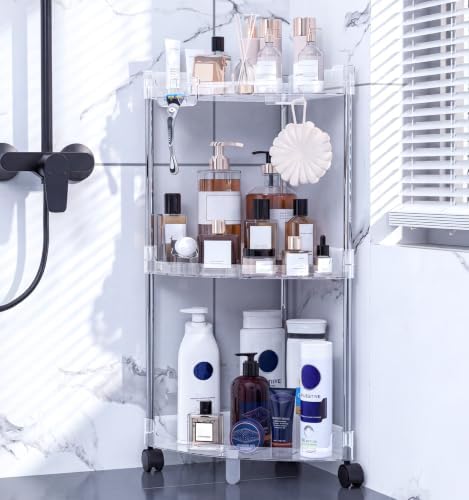 Corner Shower Caddy Standing 3-Tier Shower Organizer with Hooks