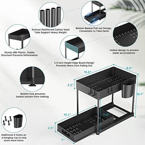 2 Pack Under Sink Organizer with Pull-Out Drawer, Black