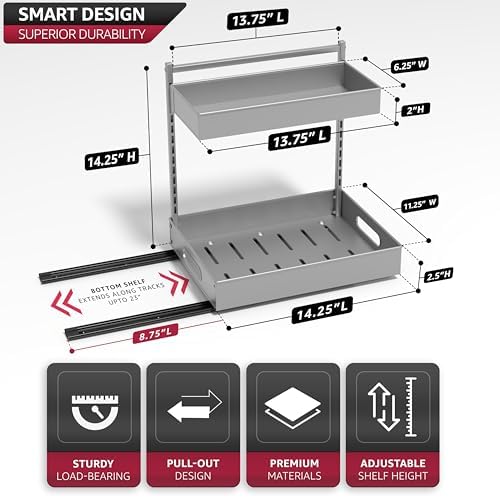 Sorbus Under Sink Organizer with Sliding Tracks – Pull Out Cabinet Organizer with Drawer & Installation Rails – Under Cabinet Bathroom Storage Organizer for Kitchen, Pantry, or Vanity –Silver 1 Pack