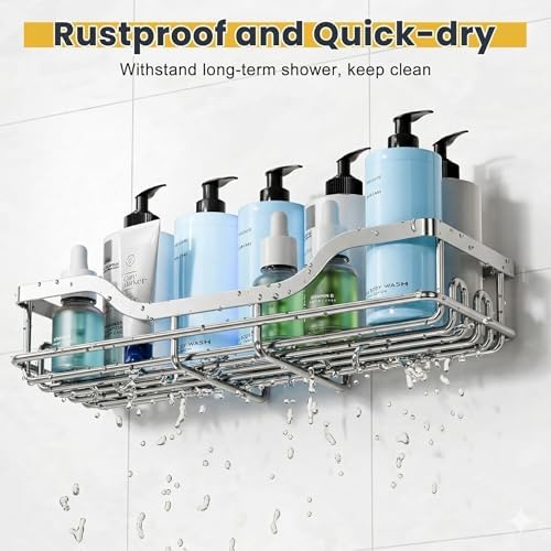 OMAIRA 3-Pack Shower Caddy with Soap Holder, Adhesive Rustproof No-drill Strudy Loading Inside Shower Organizer Shelves Rack Storage Bathroom Organization for Smooth Wall Glass Tile, Sliver