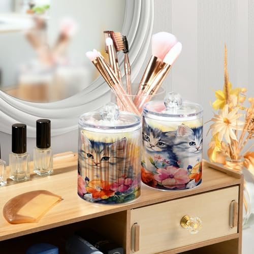 2 Pack Qtip Holder Dispenser with Lids, Plastic Storage Containers, Bathroom Canisters Organizer for Cotton Ball, Swab, Round Pads, Floss 21215774