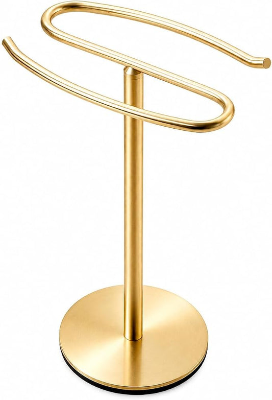 Brusehd Light Gold Hand Towel Holder Stand,13 Inch Free-Standing Towel Rack, SUS304 Stainless Steel Towel Bar Rack Stand, Tower Bar for Bathroom Kitchen Vanity Countertop