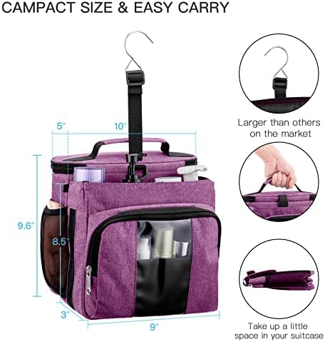 Bukere Portable Shower Caddy College Dorm Room Essential, Shower Caddy Tote Bag for Student, Girl, Women, Separate Compartment, Large Capacity, Quick Dry Mesh Base for Travel, Gym, Camp, Purple