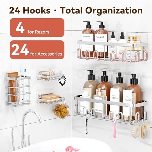 YASONIC Shower Caddy Adhesive, Rustproof Shower Organizer, Wall Shower Rack