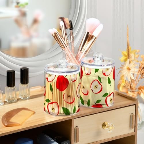DOMIKING Leaves Fruit Yellow 2 Pack Cotton Swab Holder Dispenser Plastic Jar Bathroom Storage Canister Acrylic Containers for Cotton Round Pads Ball Swab