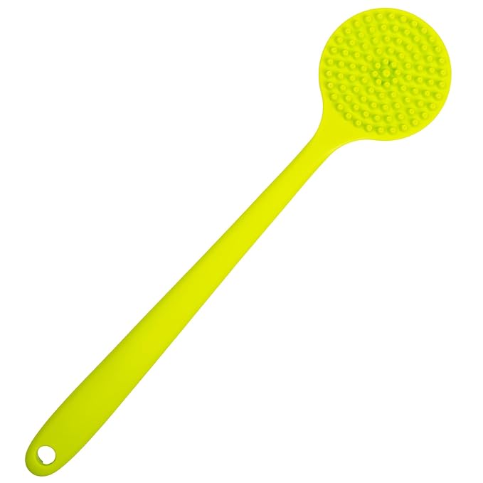 DNC Silicone Back Scrubber for Shower Soft Bath Body Brush with Long Handle (Green)