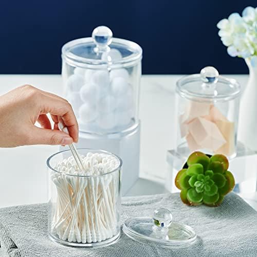 SheeChung 2 Pack Acrylic Qtip Holder with Labels, Qtip Jars for Bathroom