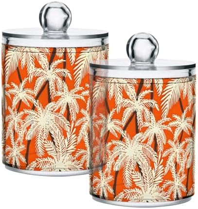 2 Pack Qtip Holder Organizer Dispenser Palm Trees Orange Color Bathroom Storage Canister Cotton Ball Holder Container for Cotton Pads/Swabs/Floss