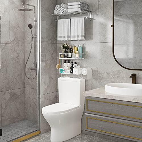 Godboat 2-Tier Over Toilet Storage Shelf, Wall-Mount with 2 Hook/Paper Rack