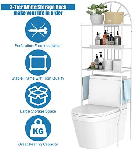 Tangkula Bathroom Space Saver, 3-Tier Over the Toilet Storage Rack, Bathroom Organizer with Metal Frame Shelf for Home Bathroom Laundry, 23 x 13 x 68 Inches, White