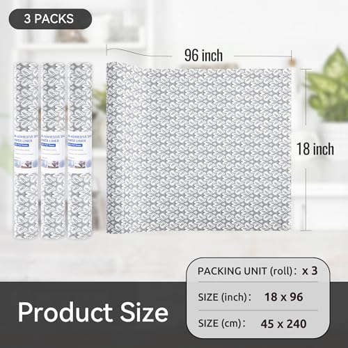 FIFTY FEET 18"x96" Non-Adhesive Shelf Liner for Kitchen Cabinets and Drawers, Washable Non-Slip PVC Cabinet Liner (Black Floral)(3 Roll)