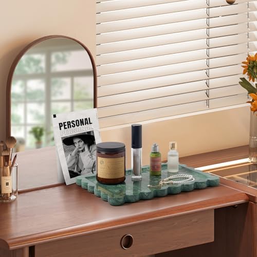 Scalloped Natural Marble Tray - Decorative Stone Tray for Bathroom & Vanity