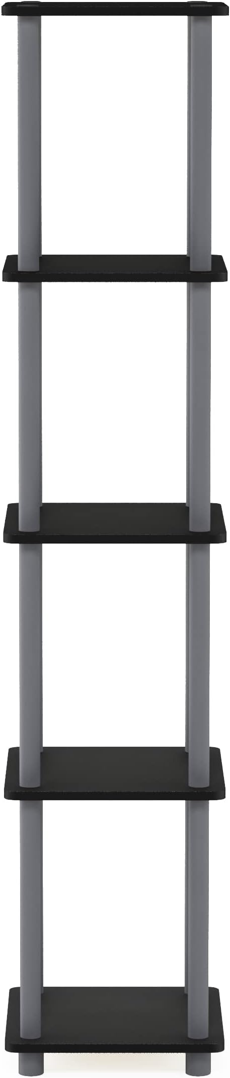 FURINNO Turn-N-Tube 5-Tier Corner Square Rack Display Shelf, Round, Black/Grey