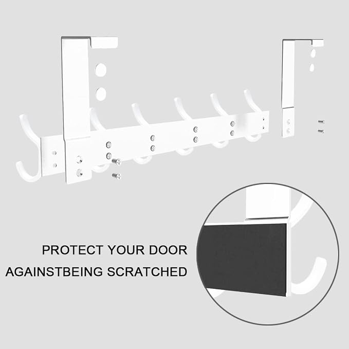 Over the Door 6 Hooks Hanger, White Door Hook for Hanging, Clothes Hooks for Bathroom, Hook Rail