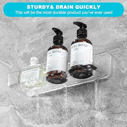 CGBE 2-Pack Adhesive Shower Shelves, Acrylic Bathroom Wall Caddy, Clear