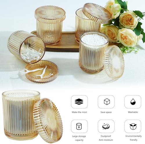 2 Pack Glass Container Qtip Holder with Lid,Mouthwash Cup,Cosmetic Storage