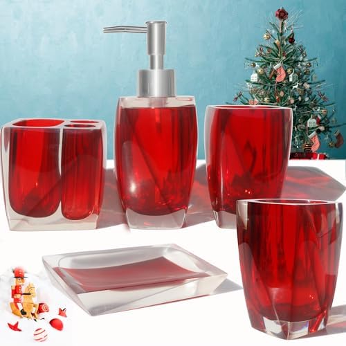 5 Piece Bathroom Accessory Set Resin Soap Dish, Soap Dispenser, Toothbrush Holder & Tumbler