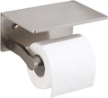 Toilet Paper Holder with Shelf - Toilet Tissue Holder with Cell Phone Shelf for Bathroom - Toilet Paper Roll Holder with Wipes Storage, Wall Mounted by Adhesive Tape or Screw - Brushed Nickel