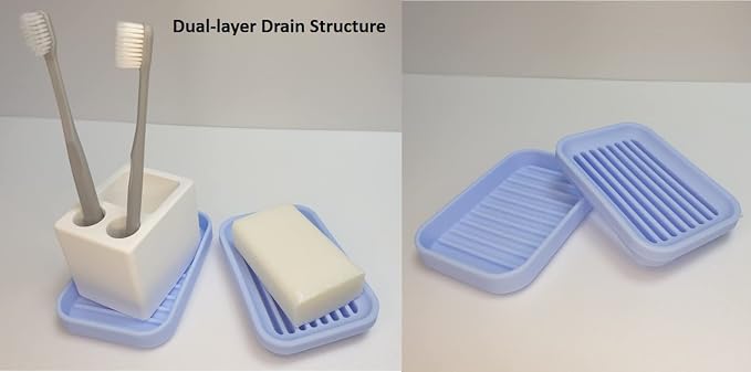 1Pack Soap Dish with Drain, Soap Saver, Silicone Soap Holder, Soap Saver for Shower, Bathroom, Kitchen, Bathroom, Bath Tub, Razor, Sponges (Light Blue)