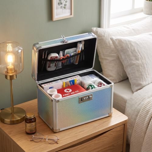 Medicine Lock Box with 3-Digit Combination Lock – Lockable Storage Box for Medication, Lock Box for Valuables,Locking Medicine Box for Home Travel Dorm, 12" x 7" x 8"