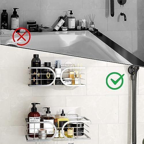 Shower Caddy No Drill Adhesive Wall Mounted SUS304 Stainless Steel Durable Large Capacity Shower Rack Organizer Quick Dry Rustproof Bathroom Storage Shelves - 2 Pack (Black)