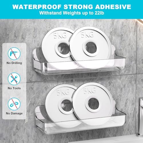 CGBE 2-Pack Adhesive Shower Shelves, Acrylic Bathroom Wall Caddy, Clear