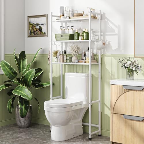 Simple Trending 3-Tier Over Toilet Storage Rack with Paper Holder & Hooks