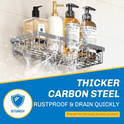 DTUQYX Shower Caddy 9 Pack,Adhesive Organizer for Bathroom Decor Accessories & Kitchen Storage,No Drilling,Large Capacity,Rustproof Stainless Steel Organizer,Home Decor Shelves (Grey 18 Pack)