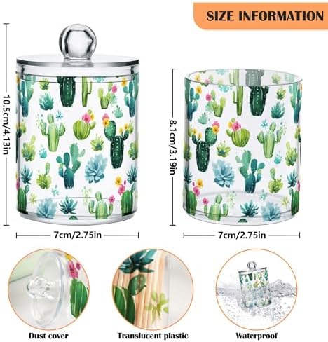 MNSRUU 4 Pack Qtip Holder Organizer Dispenser Cactus Bathroom Storage Canister Cotton Ball Holder Bathroom Containers for Cotton Swabs/Pads/Floss