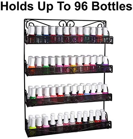 AMT 4 Tier Nail Rack, Pack Metal Wall Mount Organizer, Essential Oils Organizer, Pantry Cabinet Door Shelf Storage. Hanging Display for Spice Jars, Sauces, Cosmetic Beauty Bottles