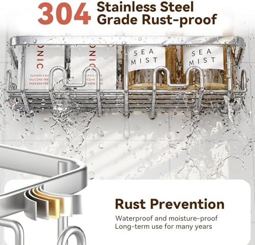 YASONIC Shower Caddy Adhesive, Rustproof Shower Organizer, Wall Shower Rack