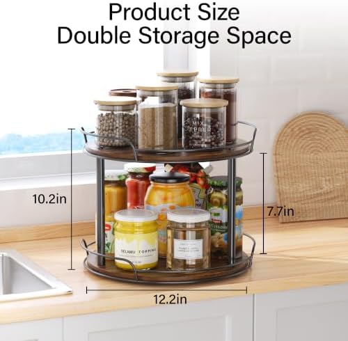 2-Tier Lazy Susan Spice Rack, 12'' Rotating Turntable for Cabinet
