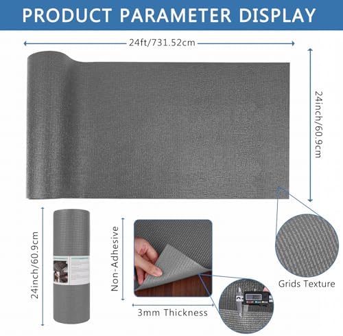 Foam Toolbox Liner Drawer Liner, Non-Slip Shelf Liners 24" W x 288" L Gray