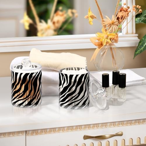 ALAZA White Black Print Zebra 4 Pack Qtip Holder Dispenser for Cotton Swabs, Balls, Pads, Floss 10 oz Plastic Canister Organizer