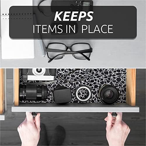 FIFTY-FEET 18X96 Inch Shelf Liner with Scissor & Tape Measure for Kitchen Cabinets, PVC Drawer Liner for Dresser Non-Slip Bathroom, Non-Adhesive Cabinet Liner Washable (Black Crack)