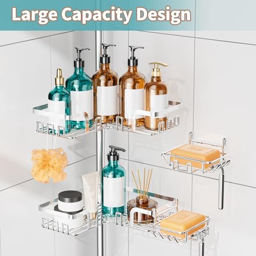 KEGII Shower Caddy Tension Pole, Rustproof Corner Organizer, Silver