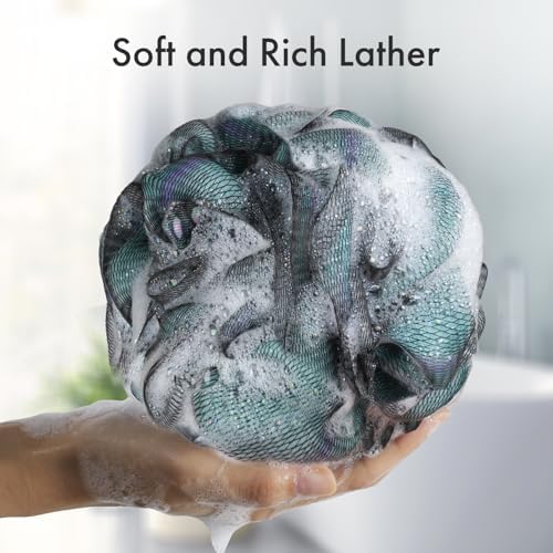 AmazerBath Charcoal Loofah Sponge, Shower Loofah 60g/PCS - Body Scrubber Loofa Set of 4 - Charcoal Blue, Green, Purple & Red, Bath Sponge for Men and Women (Pack of 3)