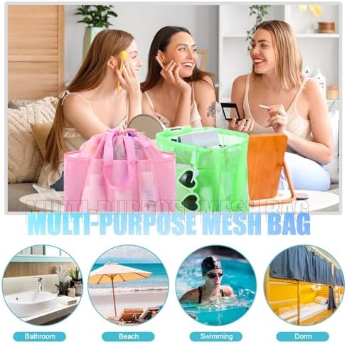 Talltalk Mesh Shower Caddy with Drawstring Basket, Bright Colors, 6 Pcs