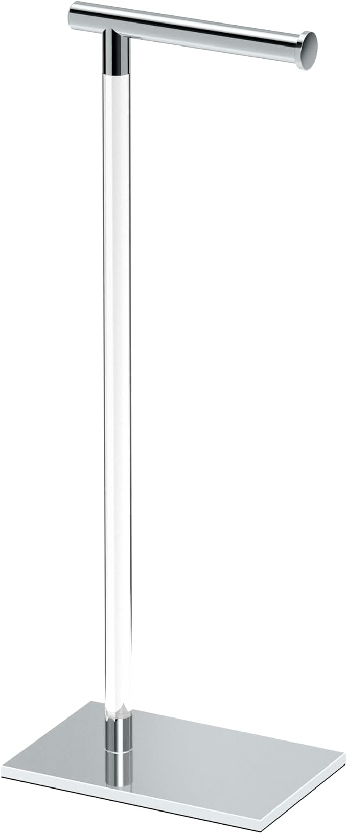 Gatco 1331C Modern Rectangle Base Freestanding Toilet Paper Holder, Chrome/Acrylic, Weighted Base Bathroom Tissue Stand 22.25"