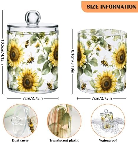 MNSRUU 4 Pack Qtip Holder Organizer Dispenser Flower Sunflower Bee Bathroom Storage Canister Cotton Ball Holder Bathroom Containers for Cotton Swabs/Pads/Floss