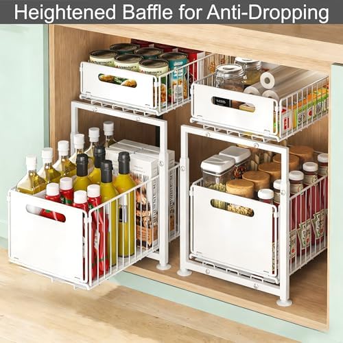 Under Sink Organizer, 2-Tier Multi-Use Kitchen and Bathroom Organizers and Storage, Slide Out Thickened Metal Under The Sink Organizer for Kitchen Bathroom Pantry (Style A Black, 1 Pack)