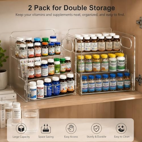 3-Tier Vitamin Storage Organizer, Organizer For Vitamin Bottles And Medicine Bottle, Vitamin Bottle Organizer For Countertop, Bathroom Cabinet Storage Items Are Clearly Visible (2item)