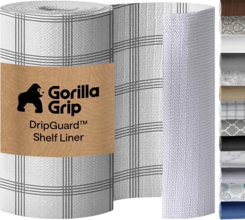 GORILLA GRIP Shelf Liner, Kitchen Drawer Protector, 17.5x240 Gray White