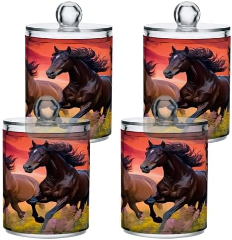Horse Riders in The Sunset 2 Pack Clear Plastic Qtip Holder Dispenser Set,Bathroom Storage Canister for Cotton Swabs, Balls, Dental Floss,Pads,Organize with Apothecary Jars