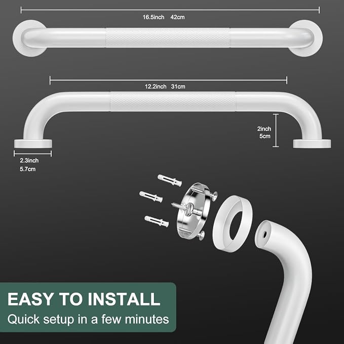 FANHAO 2 Pack Grab Bars for Bathtubs and Showers, 16 Inch Anti Slip Shower Grab Bars Stainless Steel Shower Handle Toilet Handicap Elderly Senior Assist Bathroom Safety Bars (White)