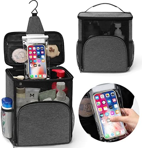 EIMMBD Hanging Shower Bag, Shower Caddy Portable Larger Capacity, Upgraded Toiletry Shower Tote for Gym Travel Camping, College Dorm Room Essentials (A Grey)