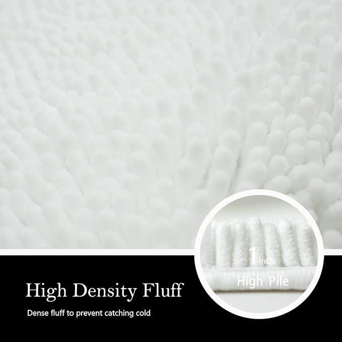 Bathroom Rugs Chenille Bath mat 3 Piece Set, Super Absorbent, Strong PVC Non Slip Backing, Bath mats for Bathroom, Plush Shaggy, Thick, Machine Washable, Bathtub, Shower, Toilet, White