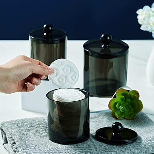 SheeChung 4 Pack Black Qtip Holder, Acrylic Apothecary Jars with Labels